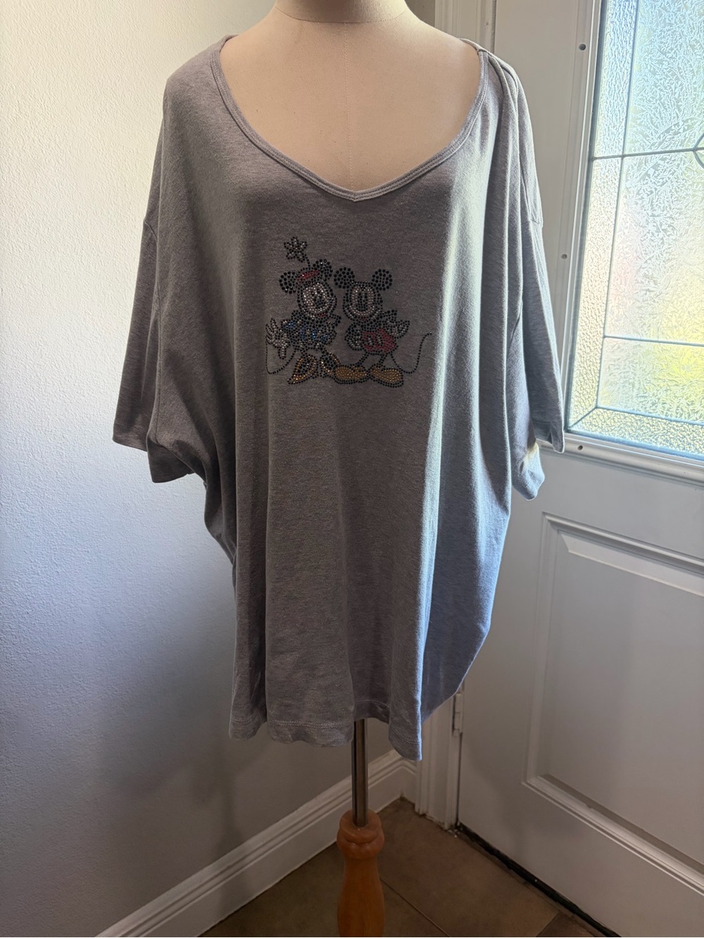 Disney Heather Gray Logo Tag Crewneck Tee